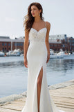 Mermaid Ivory Lace Sweep Train Wedding Dress with Slit
