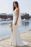 Mermaid Ivory Lace Sweep Train Wedding Dress with Slit