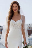 Mermaid Ivory Lace Sweep Train Wedding Dress with Slit