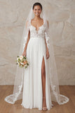 A Line Ivory Spaghetti Straps Lace Elegant Wedding Dress