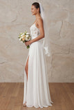 A Line Ivory Spaghetti Straps Lace Elegant Wedding Dress