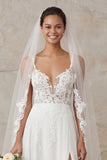 A Line Ivory Spaghetti Straps Lace Elegant Wedding Dress