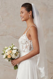 A Line Ivory Spaghetti Straps Lace Elegant Wedding Dress