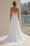 Ivory Lace A Line Wedding Dress with Slit