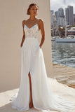 Ivory Lace A Line Wedding Dress with Slit
