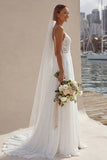 Ivory Lace A Line Wedding Dress with Slit