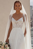 Ivory Lace A Line Wedding Dress with Slit