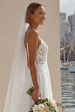 Ivory Lace A Line Wedding Dress with Slit