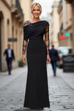 Black Lace Satin One Shoulder Sheath Mother of the Bride Dress