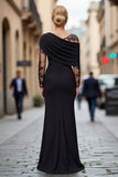 Black Lace Satin One Shoulder Sheath Mother of the Bride Dress