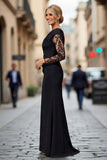 Black Lace Satin One Shoulder Sheath Mother of the Bride Dress