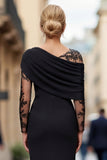 Black Lace Satin One Shoulder Sheath Mother of the Bride Dress