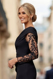 Black Lace Satin One Shoulder Sheath Mother of the Bride Dress