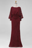 Burgundy Lace Sheath Mother of the Bride Dress with Pockets