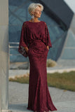 Burgundy Lace Sheath Mother of the Bride Dress with Pockets