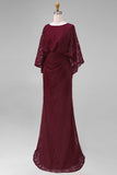 Burgundy Lace Sheath Mother of the Bride Dress with Pockets
