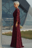 Burgundy Lace Sheath Mother of the Bride Dress with Pockets