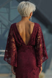 Burgundy Lace Sheath Mother of the Bride Dress with Pockets