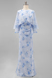 Dusty Rose Floral Open Back Mother of the Bride Dress with Flared Sleeves