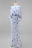 Dusty Rose Floral Open Back Mother of the Bride Dress with Flared Sleeves