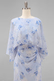 Dusty Rose Floral Open Back Mother of the Bride Dress with Flared Sleeves
