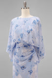 Dusty Rose Floral Open Back Mother of the Bride Dress with Flared Sleeves
