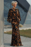 Velvet Brown Mermaid Ruched Mother of the Bride Dress with Flared Sleeves
