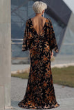Velvet Brown Mermaid Ruched Mother of the Bride Dress with Flared Sleeves
