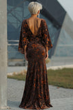 Velvet Brown Sheath Ruched Mother of the Bride Dress with Flared Sleeves