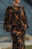 Velvet Brown Mermaid Ruched Mother of the Bride Dress with Flared Sleeves