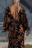 Velvet Brown Mermaid Ruched Mother of the Bride Dress with Flared Sleeves