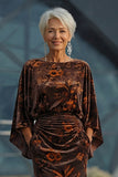 Velvet Brown Sheath Ruched Mother of the Bride Dress with Flared Sleeves