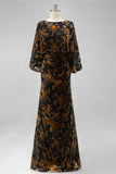 Velvet Brown Mermaid Ruched Mother of the Bride Dress with Flared Sleeves