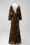 Velvet Brown Mermaid Ruched Mother of the Bride Dress with Flared Sleeves