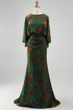 Dark Green Sheath Flared Sleeves Ruched Mother of the Bride Dress with Pockets