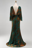 Dark Green Sheath Flared Sleeves Ruched Mother of the Bride Dress with Pockets