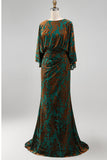 Dark Green Sheath Flared Sleeves Ruched Mother of the Bride Dress with Pockets