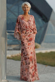 Dusty Rose Floral V Neck Sheath Mother of the Bride Dress with Pockets
