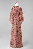 Dusty Rose Floral V Neck Sheath Mother of the Bride Dress with Pockets