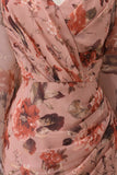Dusty Rose Floral V Neck Sheath Mother of the Bride Dress with Pockets