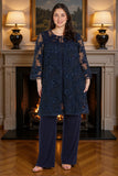 Navy Embroidered Long Sleeves Mother of the Bride Pant Suits