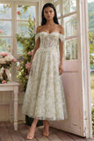 Light Green Corset Off the Shoulder A Line Tulle Maxi Dress
