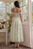 Light Green Corset Off the Shoulder A Line Tulle Maxi Dress