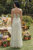 Light Green Corset A Line Embroidered Maxi Floral Dress with Slit