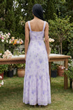 A Line Lilac Printed Square Neck Midi Dress with Slit