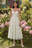 Strapless Light Green Appliqued A Line Corset Tulle Midi Dress