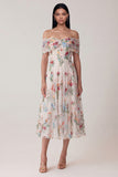 Black Off the Shoulder Embroidered A Line Tulle Midi Dress