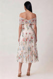 Black Off the Shoulder Embroidered A Line Tulle Midi Dress