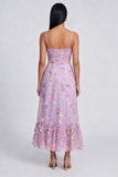 Lilac Flower A Line Spaghetti StrapsMidi Dress with Slit