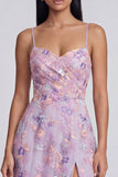 Lilac Flower A Line Spaghetti StrapsMidi Dress with Slit